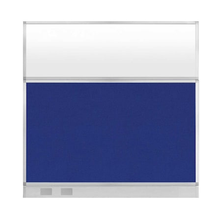 Versare Hush Panel Configurable Cubicle Partition 6' x 6' Royal Blue Fabric Frosted Window w/ Cable Channel 1856334-3